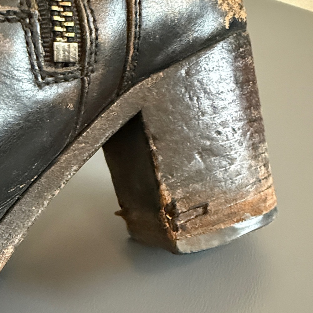 Frye Distressed Black Leather Mid Calf Boots with Buckle Detail - Picture 14 of 16